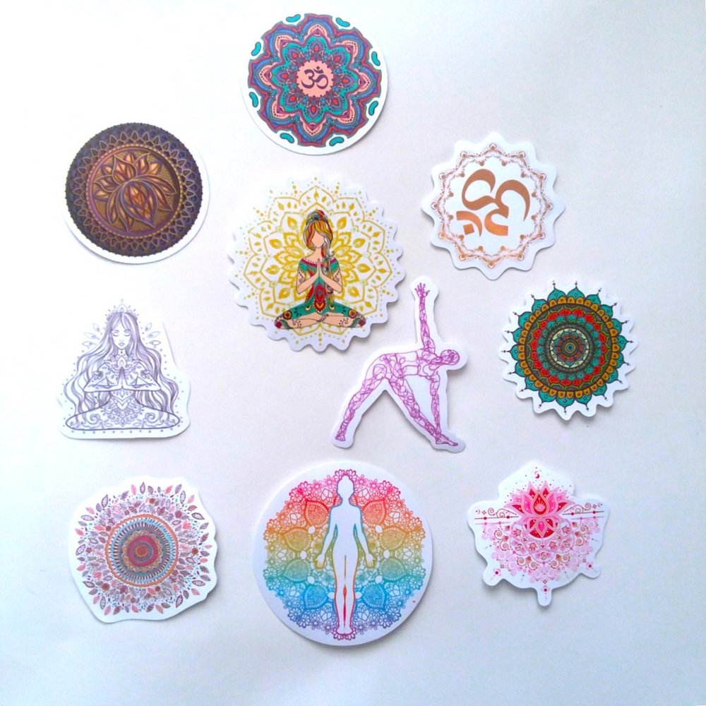 10 Yoga Mandala Stickers Lot Namaste Meditation Chakras Pilates